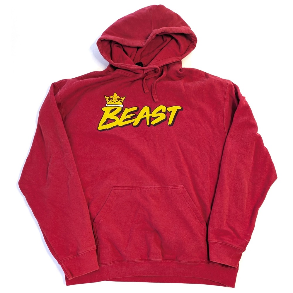 MrBeast Beast Crown Graphic Hoodie Red Mens Large Playing Card Back Print